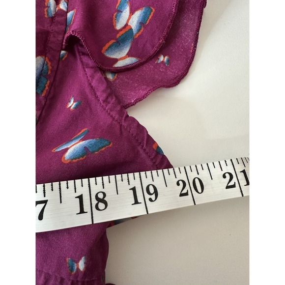 Free People Top Women's XL Berry Short Sleeve Cropped Butterfly Elastic Waist‎ - Picture 4 of 8